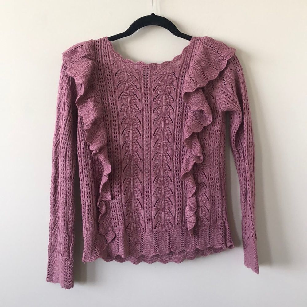 Pink Thread Ruffle Front/Back Knit Sweater - Picture 5 of 6